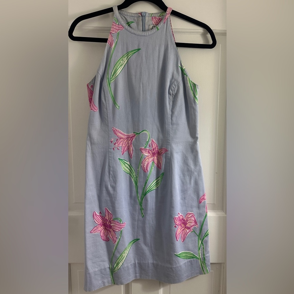 Y2K Lilly Pulitzer Sheath Dress Halter Sleeveless Lavender Blue Floral Sz 4